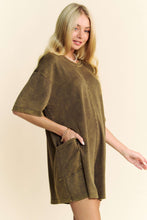 Load image into Gallery viewer, Davi & Dani Soft Knit Mineral Washed V Back Romper in Olive