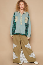 Load image into Gallery viewer, POL French Terry Top with Contrasting Color and Plaid Details in Teal Sage