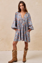 Load image into Gallery viewer, BiBi Washed Denim Floral Print Mini Dress in Denim