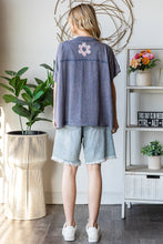 Load image into Gallery viewer, Oli & Hali OVERSIZED Mineral Washed Floral Patched Top in Navy