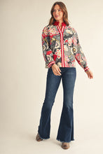 Load image into Gallery viewer, Jodifl Ruffled Neckline Button Down Boho Floral Top in Red Mix