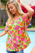Load image into Gallery viewer, Haptics Lightweight Floral Print Top in Lime/Pink