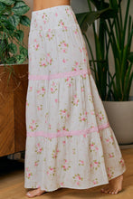 Load image into Gallery viewer, BiBi Smocked Waistband Rose Printed Gauze Lace Trim Detailed Pants in Taupe/Blush
