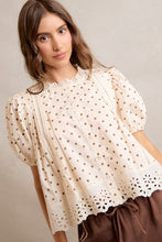 Load image into Gallery viewer, So Me Polka Dot Cotton Lace Trim Blouse in Beige/Brown