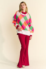Load image into Gallery viewer, Davi & Dani Multi Colored Diamond Pattern Knit Sweater in Pink Orange