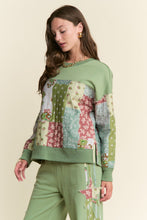 Load image into Gallery viewer, J.nna Multi Pattern Patched French Terry Top in Sage Multi