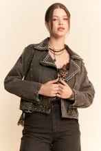 Load image into Gallery viewer, Davi & Dani Denim Jacket with Rhinestone Details in Black Denim