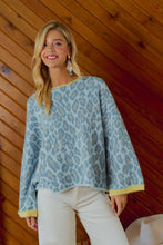 Load image into Gallery viewer, BiBi Soft Leopard Contrast Sweater in Light Blue/Lemon