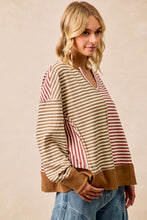 Load image into Gallery viewer, BiBi Thermal Knit Color Block Striped Top in Mocha/Marsala