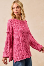 Load image into Gallery viewer, BiBi Cable Knit Mineral Washed Sweater in Washed Hot Pink