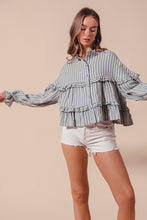 Load image into Gallery viewer, So Me Variegated Stripe Reversible Flowy Boho Top in Denim