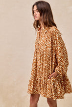 Load image into Gallery viewer, BiBi Floral Print Shirring Half Button Front Mini Dress in Rust