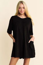 Load image into Gallery viewer, Davi & Dani Soft Knit Mineral Washed V Back Romper in Black