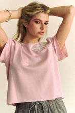 Load image into Gallery viewer, Davi & Dani Top with Bead Embellished Ribbon Patch in Blush Pink FINAL SALE