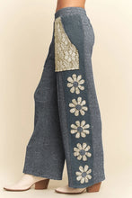 Load image into Gallery viewer, Davi & Dani Heavy Waffle Knit Pants with Flower Patches in Slate Blue