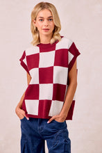 Load image into Gallery viewer, BiBi Contrasting Color Checkered Sweater Vest in Burgundy/Ivory