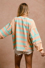 Load image into Gallery viewer, BiBi Striped and Star Patched Top in Peach/Mint