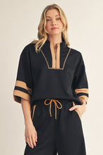 Load image into Gallery viewer, Jodifl Contrast Detail Casual Half Zip Up Top in Black