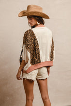 Load image into Gallery viewer, BiBi OVERSIZED Leopard and Solid Top with Denim USA Patch Front in Oatmeal