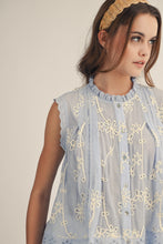 Load image into Gallery viewer, LovLov Blossom Delicate Lace Edged Embroidered Blouse in Ice Blue