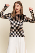 Load image into Gallery viewer, J.nna FITTED Checkered Print Velvet Top in Black