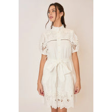 Load image into Gallery viewer, Cozy Co. Mini Dress with Embroidered Lace Details in Off White