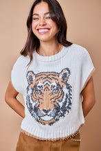 Load image into Gallery viewer, day+moon Tiger Intarsia Sweater Vest Top With Contrast Edge in Ivory/Brown