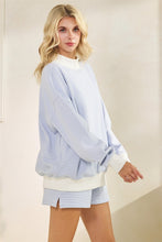 Load image into Gallery viewer, Veveret Mock Neck Striped Sweatshirt in Blue