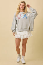 Load image into Gallery viewer, Main Strip OVERSIZED USA Letter Patched Terry Knit Top in Heather Grey