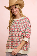 Load image into Gallery viewer, BiBi OVERSIZED Lightweight Knit Retro Floral Print Top in Cream/Red Flower