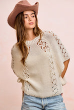 Load image into Gallery viewer, BiBi Textured Garter Knit Sweater Top with Side Ties in Ivory