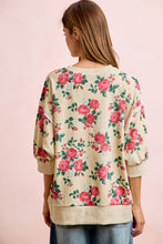 Load image into Gallery viewer, BiBi Rose Printed Terry Knit Relaxed Top in Cream