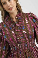 Load image into Gallery viewer, Umgee Stripped Floral Print Midi Dress in Brown Mix