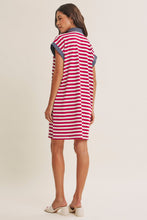 Load image into Gallery viewer, In February Yacht Club Relaxed Fit Casual Stripe Polo Mini Dress in Burgundy/Cream