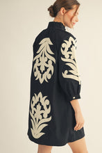 Load image into Gallery viewer, Jodifl Baroque Floral Applique Shift Dress in Black ON ORDER