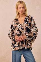 Load image into Gallery viewer, BiBi Bold Floral Print Exaggerated Balloon Sleeve Top in Black/Mocha