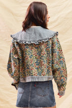 Load image into Gallery viewer, So Me Floral Jacquard Jacket with Denim Details in Oatmeal/Blue Multi