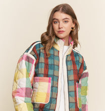 Load image into Gallery viewer, J.nna Multi Color Mixed Plaid Puffer Jacket in Rainbow Combo