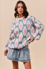Load image into Gallery viewer, So Me Vintage Ribbon and Floral Knit Sweater in Blue Ribbon