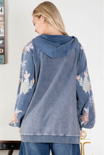 Load image into Gallery viewer, BlueVelvet Embroidered Sleeve Hooded Jacket in Washed Denim