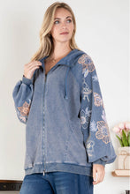Load image into Gallery viewer, BlueVelvet Embroidered Sleeve Hooded Jacket in Washed Denim