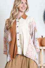 Load image into Gallery viewer, BlueVelvet Oversized Mixed Fabric Top in Mocha-Beige