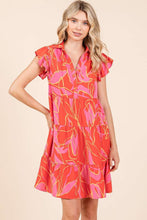 Load image into Gallery viewer, Mittoshop Leaf Print Tiered Mini Dress in Coral Combo