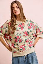 Load image into Gallery viewer, BiBi Rose Printed Terry Knit Relaxed Top in Cream