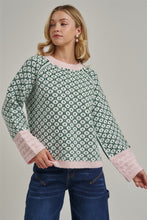 Load image into Gallery viewer, BON Soft Jacquard Geometric Sweater in Green/Blush