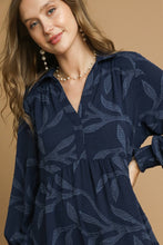 Load image into Gallery viewer, Umgee Solid Color Textured Leaf Pattern Midi Dress in Navy