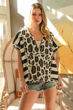 Load image into Gallery viewer, BiBi Mix N Match Stripe and Leopard Print Hooded Top in Off White/Black