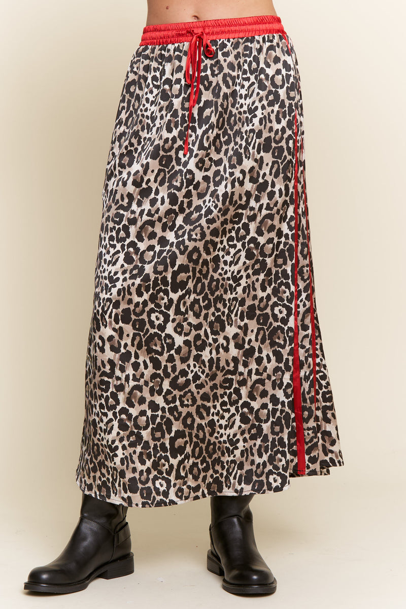 J.nna Leopard Print Satin Mini Skirt with Contrasting Stripes in