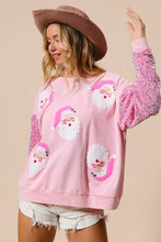 Load image into Gallery viewer, BiBi Santa Beard Patched Mineral Washed Top with Velvet Sequin Sleeves in Pink