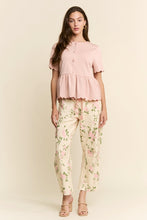 Load image into Gallery viewer, J.nna Floral Print Utility Crop Barrel Pants in Beige Pink